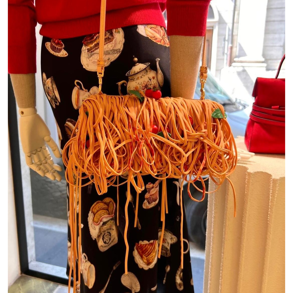 Moschino Couture Jeremy Scott Spaghetti Pasta Fringe Tomato Clutch Shoulder Bag - Picture 7 of 8